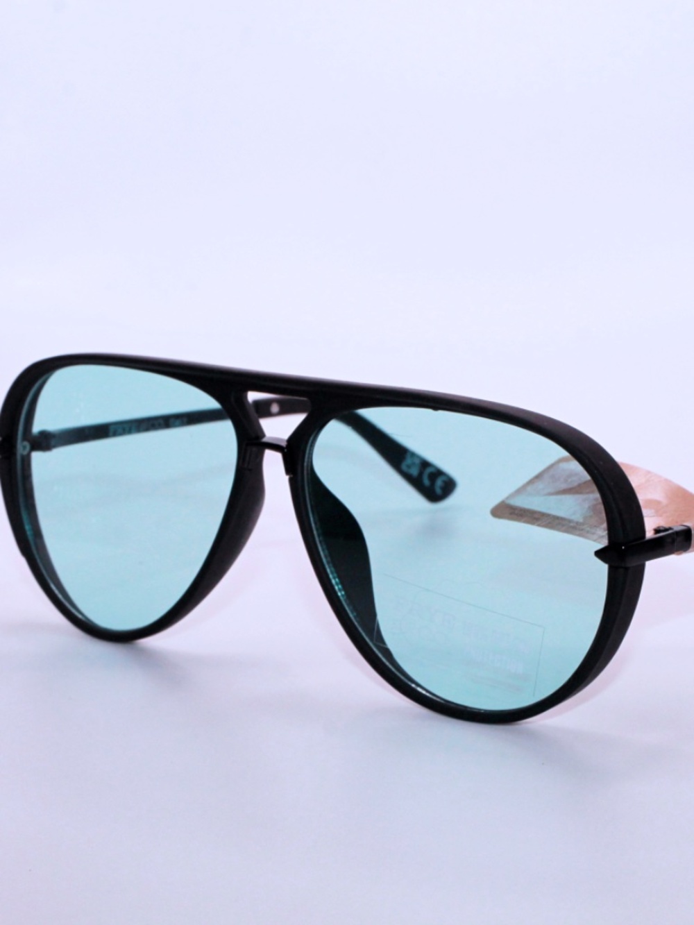 Frye and Co. Matte Black Aviator Blue Lense Sunglasses